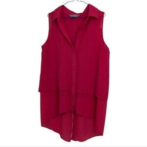 Jana  Italy hot pink sleeveless layered high low collared blouse SP